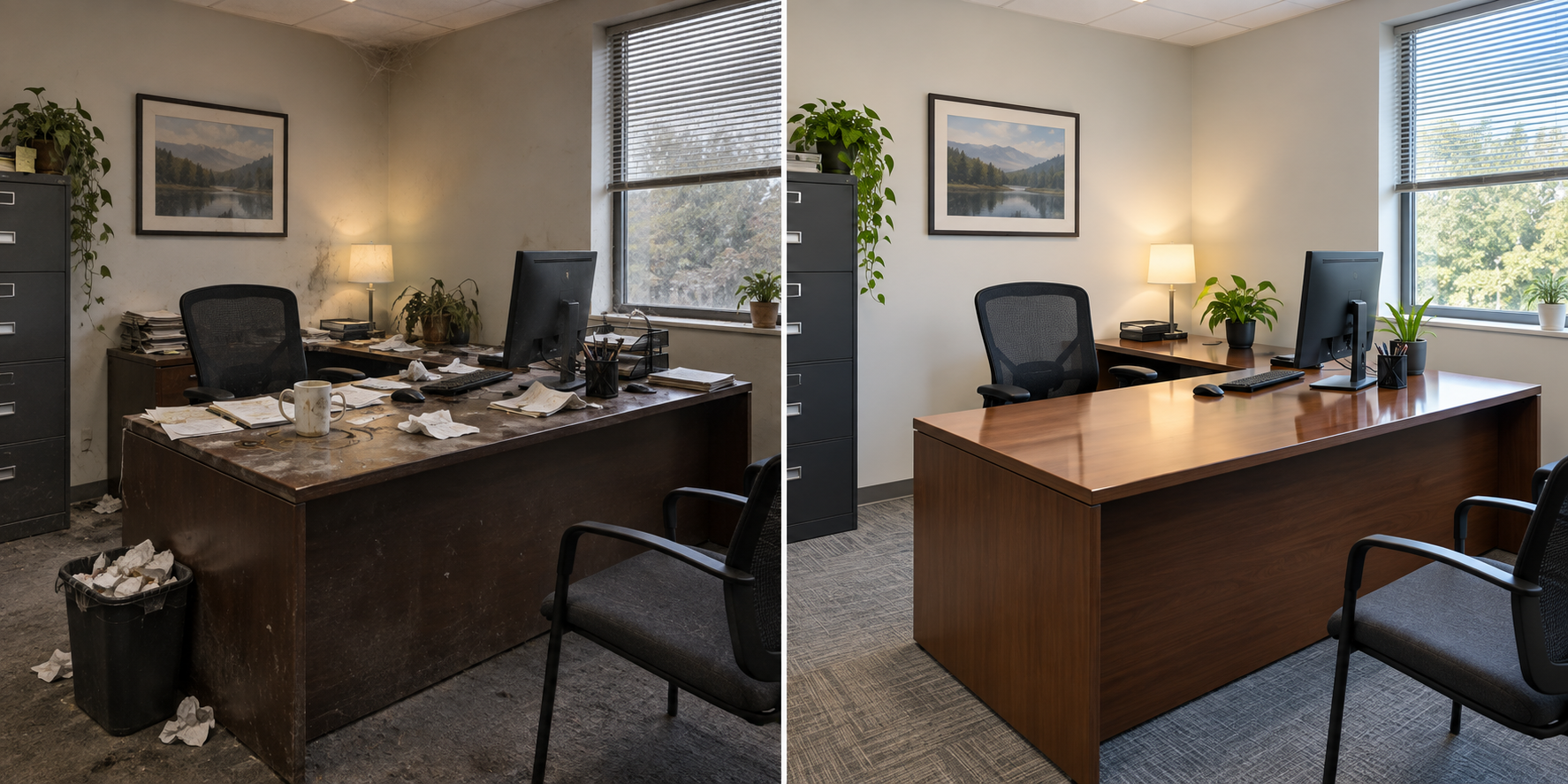 Before and after detailed commercial office cleaning